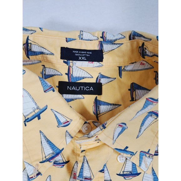 Nautica Men's  Button-Up Short-Sleeved Shirt 100% Cotton Yellow XXL - Picture 3 of 6